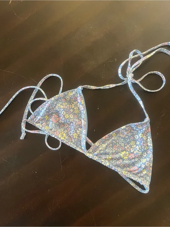 Frankie's Bikinis Blue Floral Triangle Bikini Top