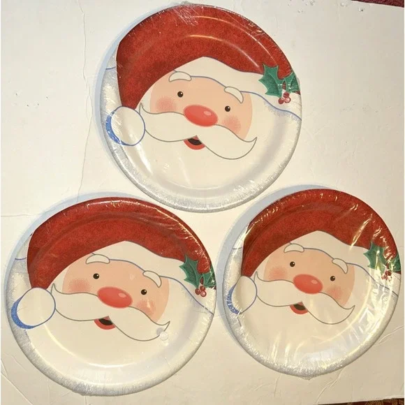 30 Christmas paper plates joyful Santa 8 3/4‎ inch (Lot Of 3)