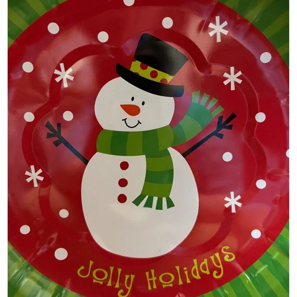 Jolly Holidays Snowman Tin Plate‎ Decorative Christmas Serving Platter preowned