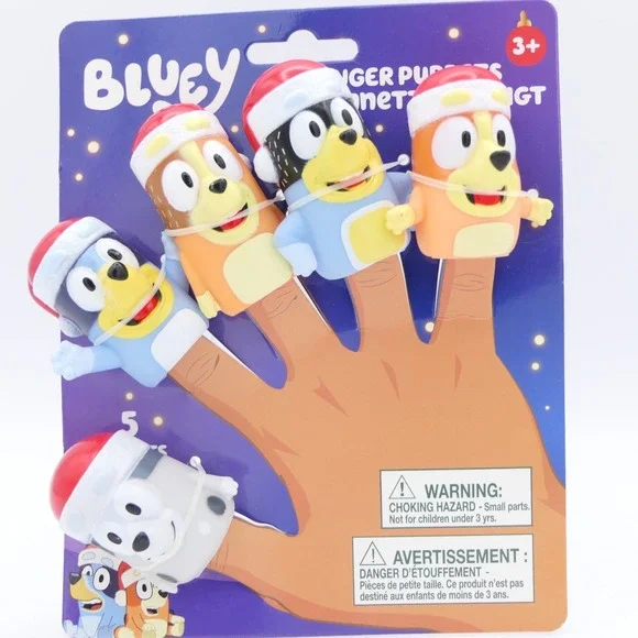 Bluey Finger Puppets 5 Pc Holiday Bluey & Friends Vinyl Puppets For Bath Time