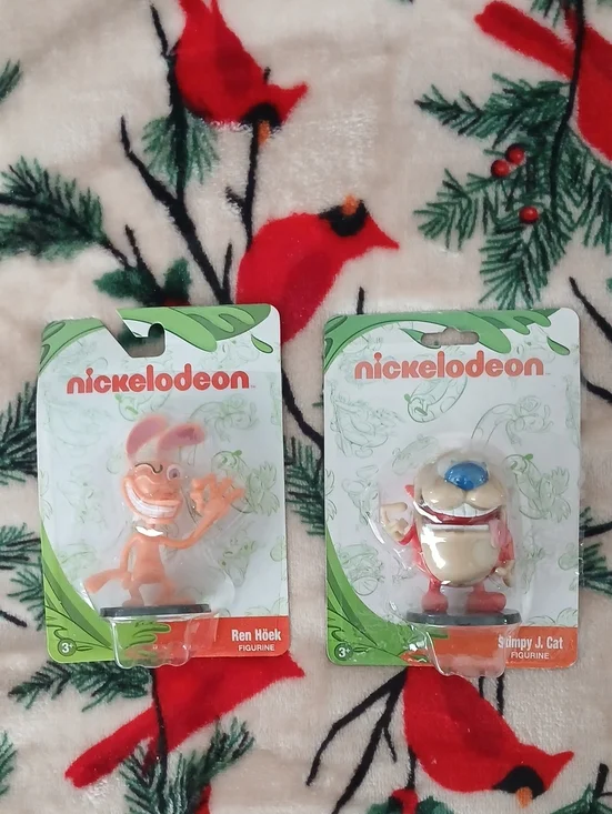 Nickelodeon Figurine Pair - Orange Ren & Cream Stimpy with Blue Nose