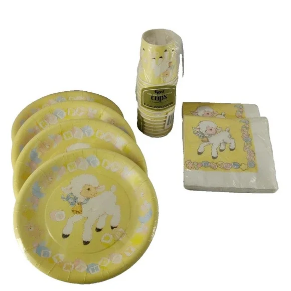 Vintage Lamb‎ Happy Birthday Plates Napkins Cups Party Supplies Baby Child