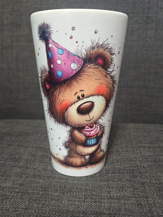 Party Bear Ceramic Cup - Pink Party Hat Design