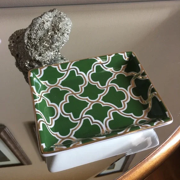Green and Gold Ceramic Dish