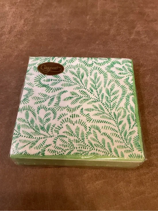 Caspari Block Green Print Leaves Napkins