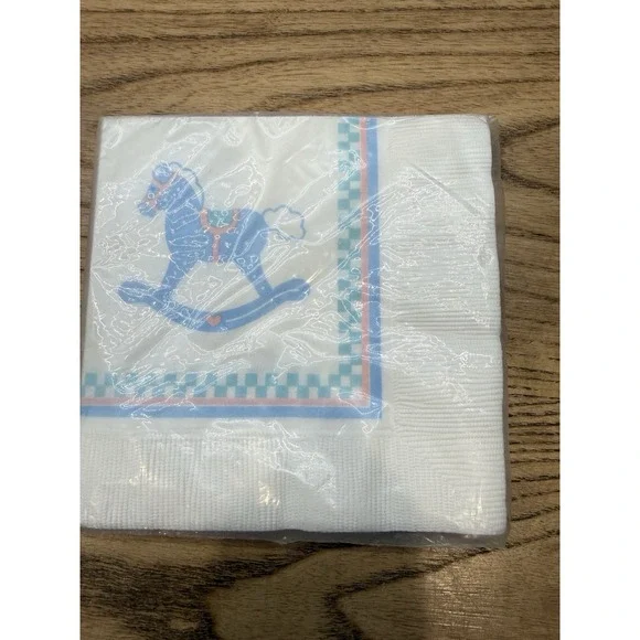 VTG Hallmark Baby Shower Party Beverage Paper Napkins NEW Rocking Horse