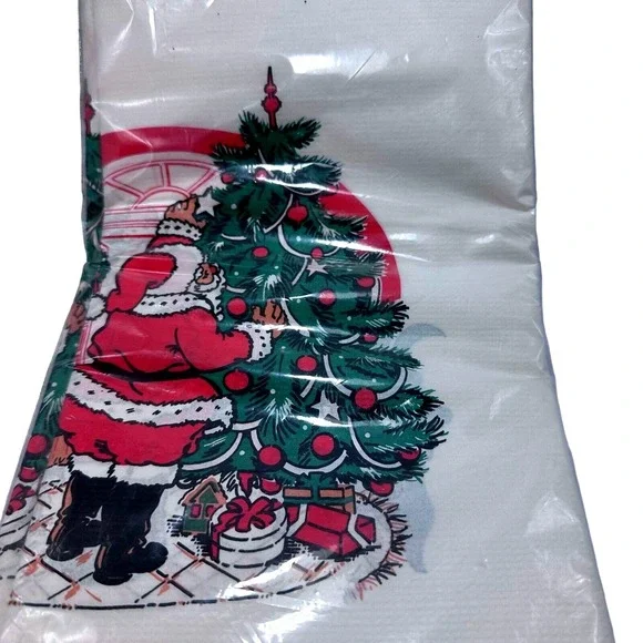 Lawrence Products Vintage Christmas Santa Paper Tablecover‎ 54x96 New Sealed USA