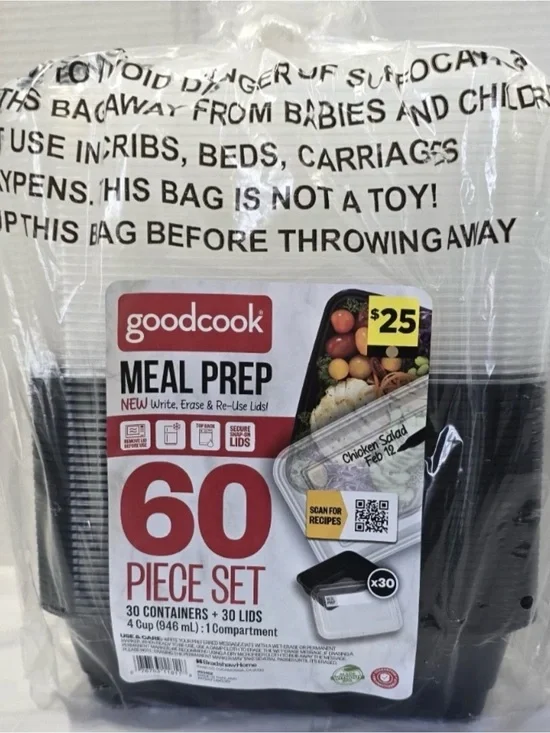 GoodCook Black Meal Prep 60-Piece Set - 30 Containers + 30 Lids