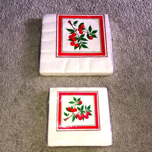 Hallmark Vintage‎ Beverage Lunchon Napkins Set Cherries Print