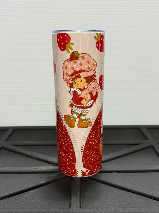 NEW Strawberry Shortcake Glitter Tumbler - With Metal Straw and Scrub Brush