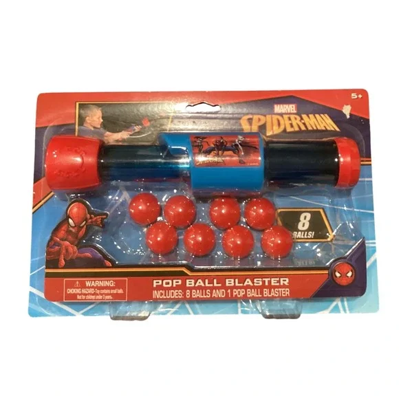 Marvel‎ Spider-Man Pop Ball Blaster Toy Set Includes 8 Balls New NIP Ages 5+