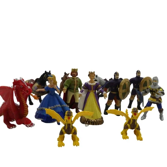 Lot of 12 Fantasy Medieval Figure Collection Dragons Knights Princess Horse Toy