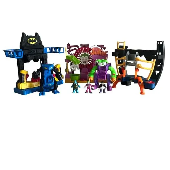 Imaginext 2014 DC The Joker Laff Factory Fun House Battle Bat Cave Playsets