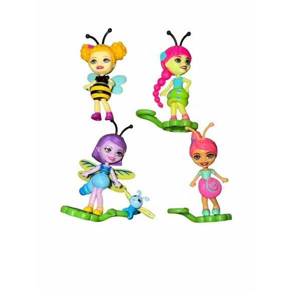 Lot of 4 Mattel Enchantimals Bug Buddies Mini Lot Firefly Bee Snail Caterpillar