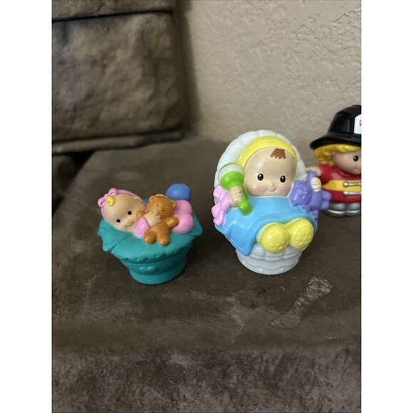 Fisher Price Little  People 4 Piece Lot Baby Fireman Girl Asian Girl