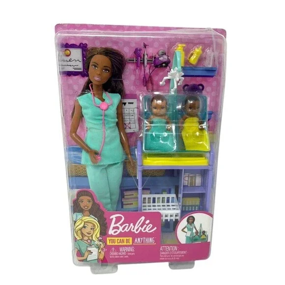 Barbie Baby Doctor Playset Doll Pediatrician 2 Babies African American NEW