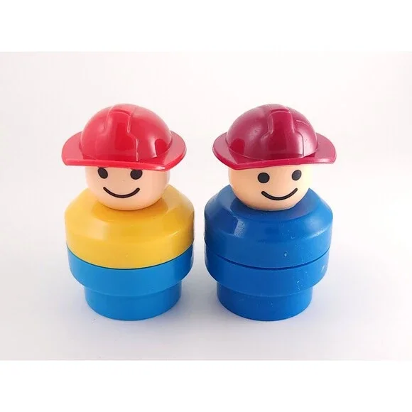 Vintage Fisher Price Chunky Little People Construction Worker Fireman Lot of 2
