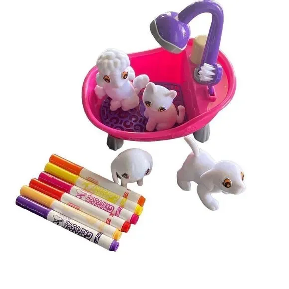 Kids Toy 4 Pets with Washable Markers and Bath NEW