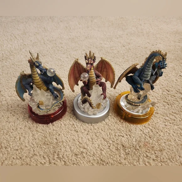 Mystical Dragons Light Up Base Fantasy Crystals Figures‎ Set Of 3 #QQ