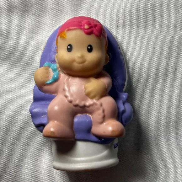 Fisher Price Little People Baby Girl w/ Purple Car Seat Pink Sleeper Rattle 2012