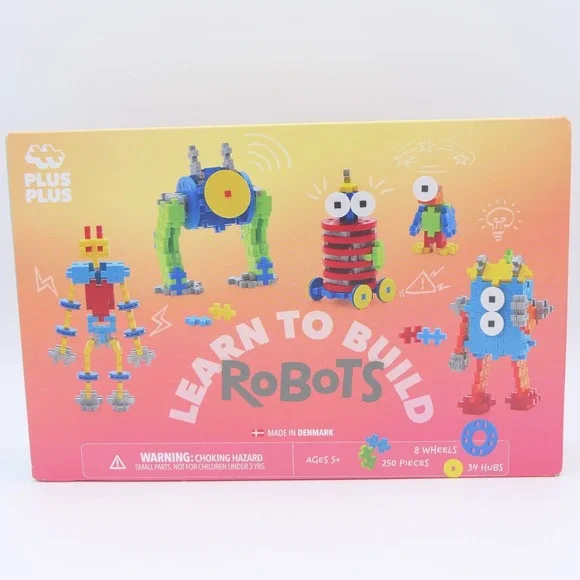 Plus Plus Learn to Build Robots Toy - 250 Pieces, 34 Hubs, 8 Wheels for Ages 5+