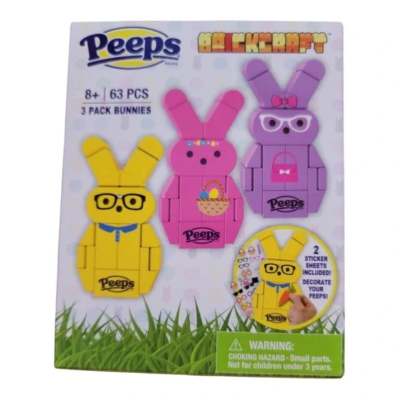 Peeps Brickcraft Building‎ Set Kids OS Multicolor New 3 Pack Bunnies 63pc
