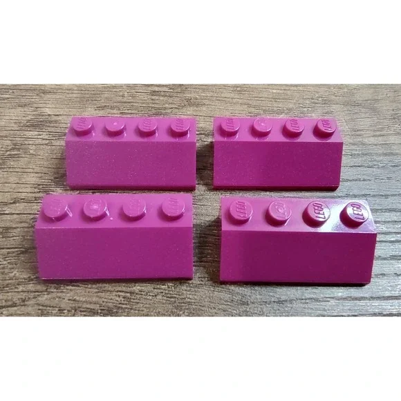 LEGO Lot of 4 Magenta 2x4 Roof Slope Pieces Girls Friends Roof Pieces