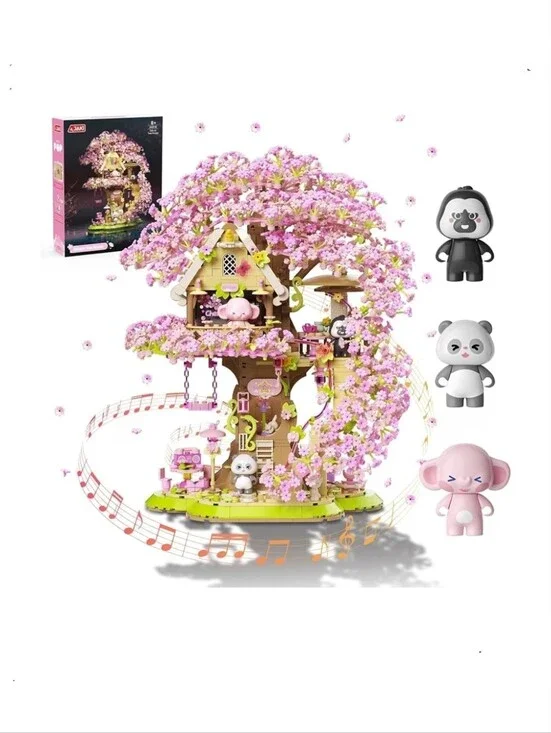 NIB Micro Blocks Cherry Blossom Treehouse Building Kit LED Music Box (like Lego)