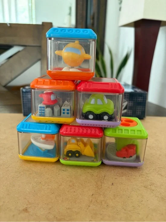Vintage Fisher-Price Peek-A-Boo Sensory Blocks set of 6 Vehicles Theme