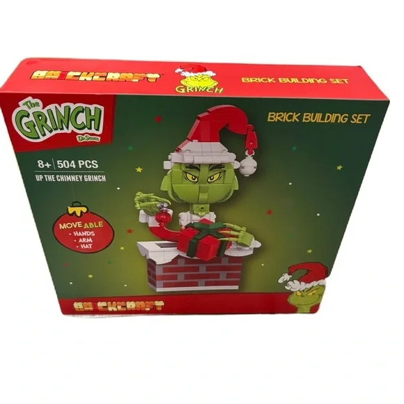 Dr. Seuss The Grinch Brick Building Set NEW Chimney Santa Hat