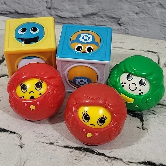Fisher-Price Roll Around Sensory Balls Blocks Assorted‎ Lot of 5 Funny Faces