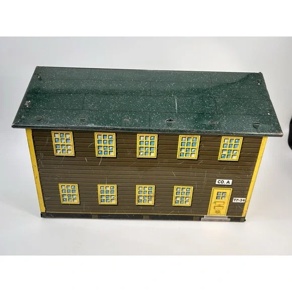 Vintage MARX T7-34 US Army Barracks Tin Litho Play Set Building CO. A  12.5x8x6