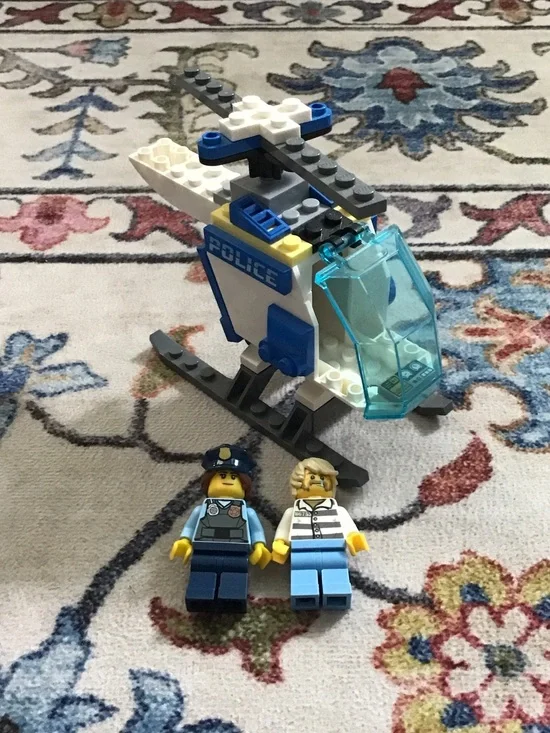 Lego White Blue Police Helicopter with Translucent Blue Cockpit