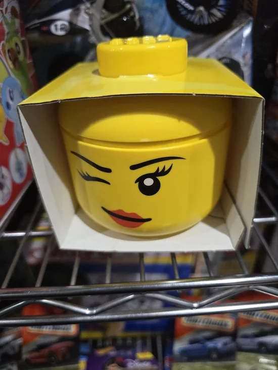 Lego Yellow Minifigure Head Storage with Red Lips