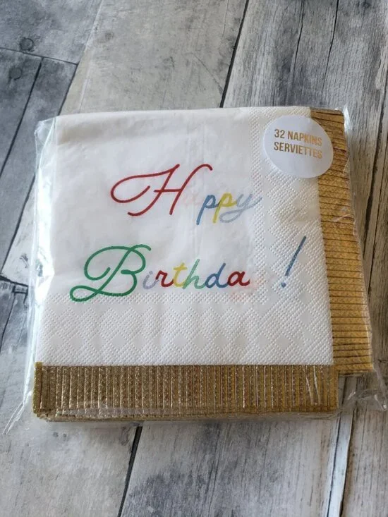 NWT - Meri Meri Happy Birthday With Gold Fringe 32ct. (6.5