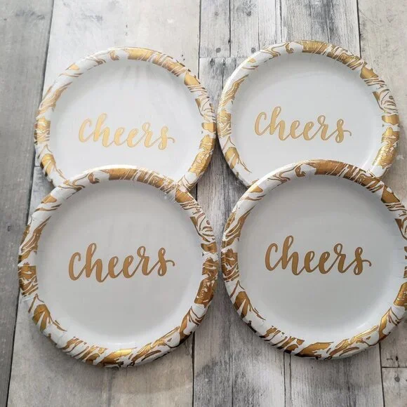 NWT - Set of 4 Gold Cheers Paper Plates (each package is 10 count)