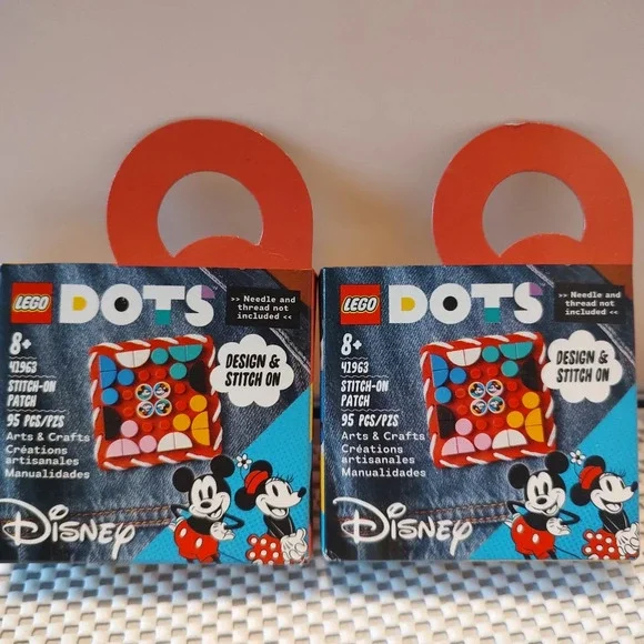 2 LEGO DOTS Disney Mickey and Minnie Mouse Stitch-On Patch 41963 DIY Toy Badge
