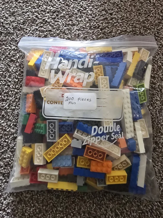Lego Mixed Bricks Bag - Red, Yellow, Blue, White, Green, Black, Orange