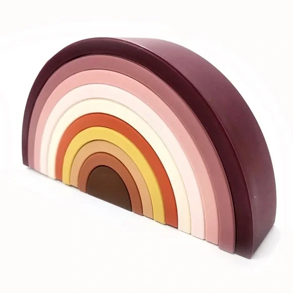 Rainbow 10pc Stacker Toy Silicone Montessori Waldorf Earth Tones Neutral NEW