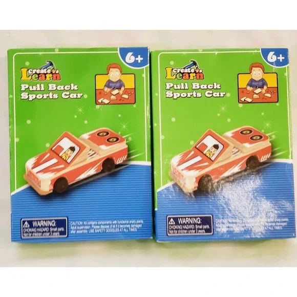 Set Of 2 Create And‎ Learn Pull Back Wood Sports Car Kits Sealed Age 6+