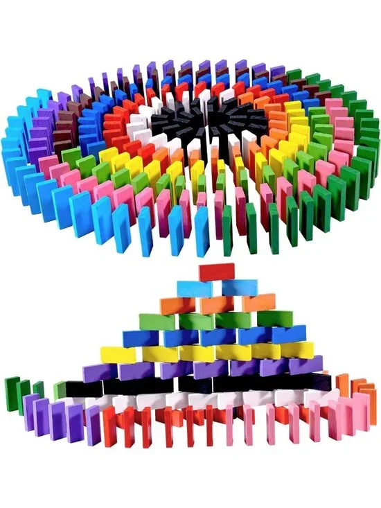 Colorful Wooden Domino Blocks Set - 600 Pcs Stacking & Racing Game for Kids
