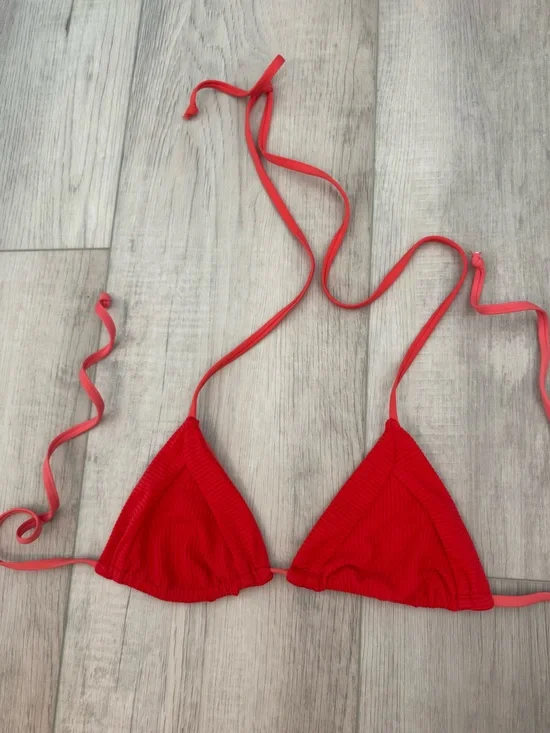 Frankie's Bikinis Red Ribbed Triangle Bikini Top