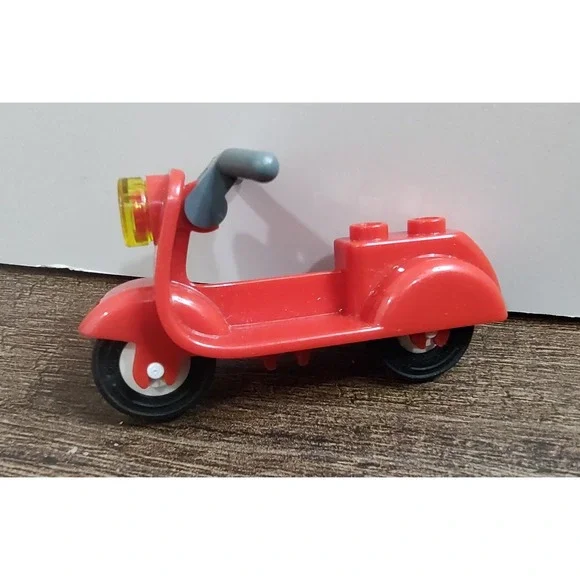 LEGO Red Scooter Motorcycle Vespa Moped w/ Gray Handlebars City Town Vehicle