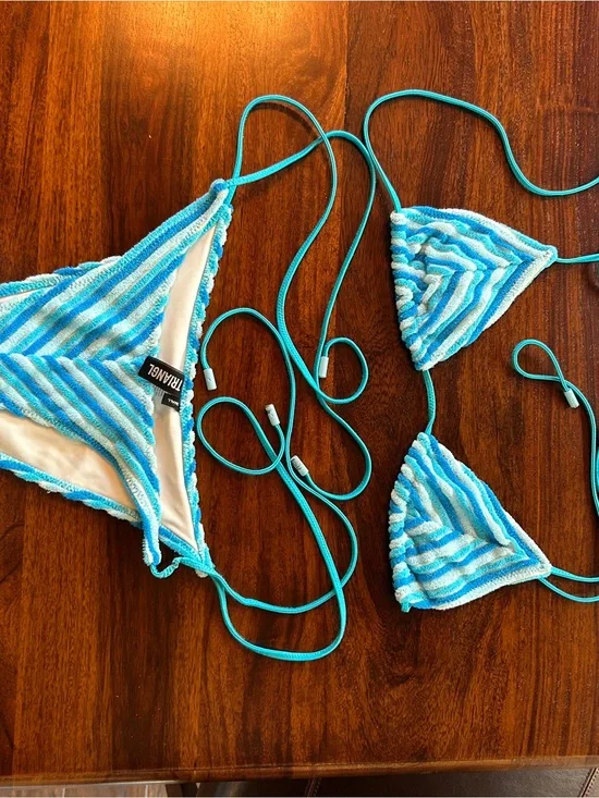 triangl swimwear Blue & Turquoise Textured Triangle Bikini Set