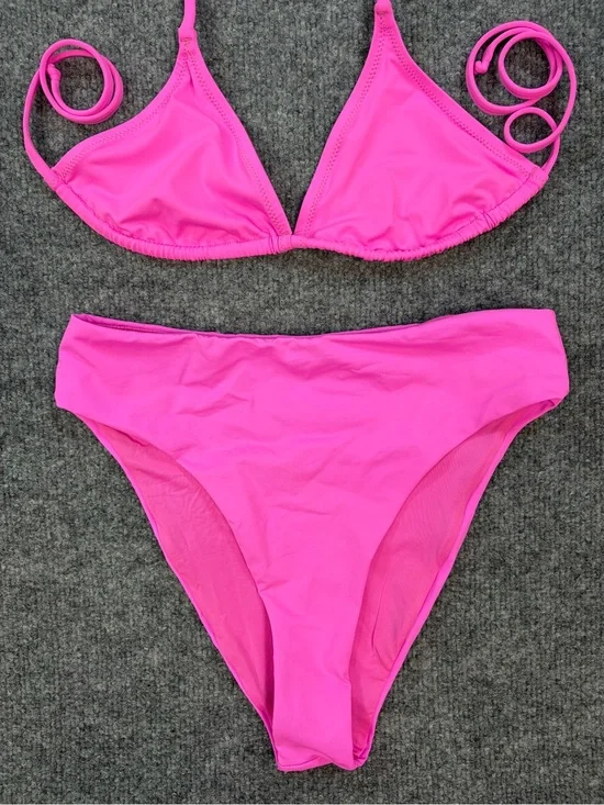 SKIMS Signature Swim Taffy Pink Triangle Bikini Set Women's Small Resort Beach
