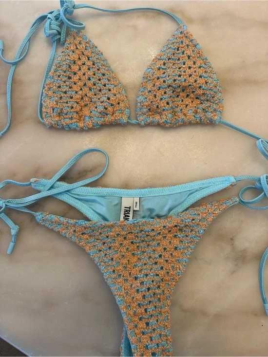 triangl swimwear Blue and Orange Crochet Triangle Bikini