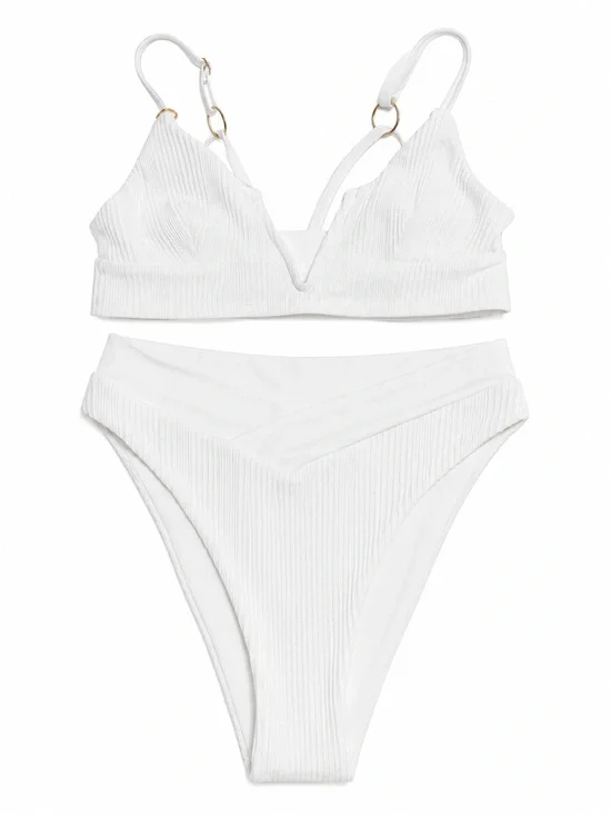 L*Space White Ribbed Bikini Set Bitsy Cut Textured Two-Piece Swimsuit Sz Medium