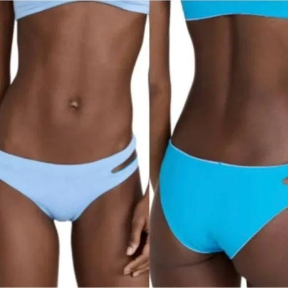 L*Space Breakers Bikini‎ Bottoms Women's Size L Blue Reversible Double Strap