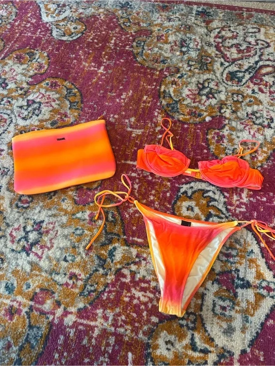 triangl swimwear Neon Ombre Tie-Side Bikini Set in Orange and Pink