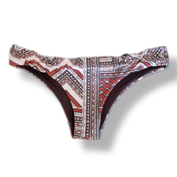 L*SPACE Serafina Ruched Bikini Bottom Aztec Print Reversible Swimwear